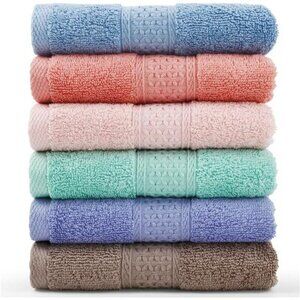 6 Pack Cotton Face Washcloths Soft Absorbent Reusable Bath Towel Set 13x13